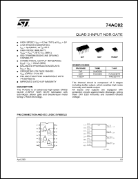 74AC02TTR datasheet: QUAD 2-INPUT NOR GATE 74AC02TTR