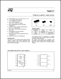 74AC11B datasheet: TRIPLE 3-INPUT AND GATE 74AC11B