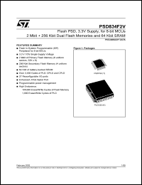 PSD834F2V datasheet: FLASH PSD, 3.3V SUPPLY, FOR 8-BIT MCUS 2 MBIT + 256 KBIT DUAL FLASH MEMORIES AND 64 KBIT SRAM PSD834F2V