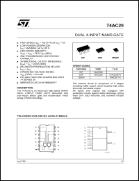74AC20B datasheet: DUAL 4-INPUT NAND GATE 74AC20B