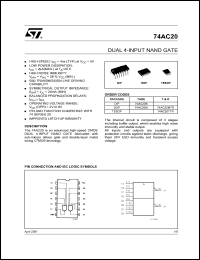 74AC20MTR datasheet: DUAL 4-INPUT NAND GATE 74AC20MTR