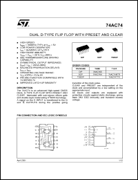 74AC74MTR datasheet: DUAL D-TYPE FLIP FLOP WITH PRESET AND CLEAR 74AC74MTR