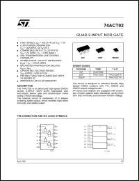 74ACT02B datasheet: QUAD 2-INPUT NOR GATE 74ACT02B