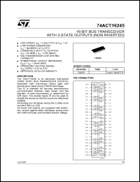 74ACT16245TTR datasheet: 16-BIT BUS TRANSCEIVER WITH 3-STATE OUTPUTS (NON INVERTED) 74ACT16245TTR