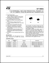 ST1480ABN datasheet: 3.3V POWERED, 15KV ESD PROTECTED, TRANSMIT ANT UP TO 12MBPS TRUE RS-485/RS-422 TRANSCEIVER ST1480ABN