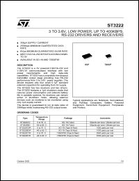 ST3222BDR datasheet: 3 TO 3.6V, LOW POWER, UP TO 400 KBPS RS-232 DRIVERS AND RECEIVERS ST3222BDR