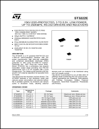 ST3222EBPR datasheet: 15 KV ESD PROTECTED 3 TO 5.5V, LOW POWER, UP TO 250KBPS RS-232 DRIVERS AND RECEIVERS ST3222EBPR