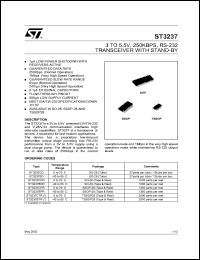 ST3237BTR datasheet: 3 TO 5.5V, 250KBPS, RS-232 TRANSCEIVER WITH STAND-BY ST3237BTR