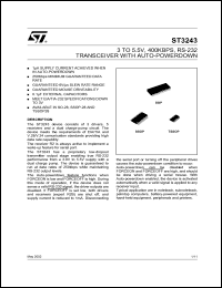 ST3243BTR datasheet: 3 TO 5.5V 400KBPS, RS-232 TRANSCEIVER WITH AUTO-POWERDOWN ST3243BTR