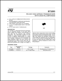 ST3293BD datasheet: RS-422 HIGH SPEED TRANSCEIVER WITH DIGITAL EMPHASIS ST3293BD