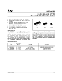 ST34C86BDR datasheet: CMOS QUAD 3-STATE DIFFERENTIAL LINE RECEIVER ST34C86BDR