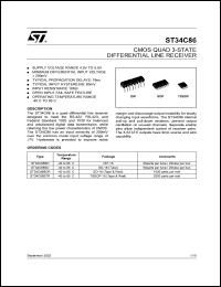 ST34C86BN datasheet: CMOS QUAD 3-STATE DIFFERENTIAL LINE RECEIVER ST34C86BN