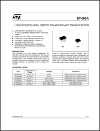 ST490ABN datasheet: LOW POWER HIGH SPEED RS-485/RS422 TRANSCEIVER ST490ABN