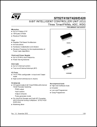 ST52E420 datasheet: 8-BIT ICU WITH THREE TIMERS/PWM, ADC, WDG, UP TO 4K EPROM ST52E420