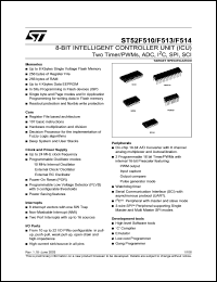 ST52F510 datasheet: 8-BIT ICU WITH 10-BIT ADC, TWO TIMERS/PWM, I2C, SPI, SCI, UP TO 8K FLASH ST52F510