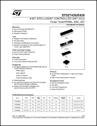 ST52T430 datasheet: 8-BIT ICU WITH THREE TIMERS/PWM, ADC, SCI, WDG, UP TO 8K EPROM ST52T430