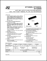 ST72260G1 datasheet: 8-BIT MCU WITH FLASH OR ROM MEMORY, ADC, TWO 16-BIT TIMERS, I2C, SPI, SCI INTERFACES ST72260G1