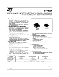 ST72321AR7 datasheet: 8-BIT MCU WITH NESTED INTERRUPTS, FLASH,10-BIT ADC, FIVE TIMERS, SPI, SCI, I2C INTERFACE ST72321AR7