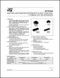 ST72324J2B6 datasheet: 8-BIT MCU WITH NESTED INTERRUPTS, FLASH, 10-BIT ADC, 4 TIMERS, SPI, SCI INTERFACE ST72324J2B6