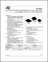 ST72521AR7 datasheet: 8-BIT MCU WITH NESTED INTERRUPTS, FLASH, 10-BIT ADC, FIVE TIMERS, SPI, SCI, I2C, CAN INTERFACE ST72521AR7