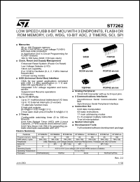 ST72F621 datasheet: LOW SPEED USB 8-BIT MCU WITH 3 ENDPOINTS, FLASH OR ROM MEMORY, LVD, WDG, 10-BIT ADC, 2 TIMERS, SCI, SPI ST72F621