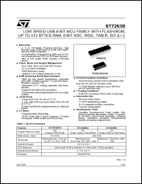 ST72F63BK2 datasheet: LOW SPEED USB 8-BIT MCU FAMILY WITH FLASH/ROM, UP TO 512 BYTES RAM, 8-BIT ADC, WDG, TIMER, SCI & I2C, SO34-PSDIP32 ST72F63BK2