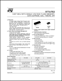 ST7FDALI datasheet: 8-BIT MCU WITH SINGLE VOLTAGE FLASH MEMORY, DATA EEPROM, ADC, TIMERS, SPI, DALI (DATA BRIEFING) ST7FDALI