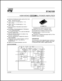 STA5100 datasheet: 140W MONO BASH POWER AMPLIFIER STA5100