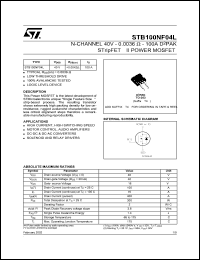 STB100NF04L datasheet: N-CHANNEL 40V 0.0036 OHM 100A D2PAK STRIPFET II POWER MOSFET STB100NF04L