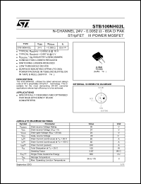 STB100NH02L datasheet: N-CHANNEL 24V - 0.0052 OHM - 60A D2PAK STRIPFET III POWER MOSFET STB100NH02L