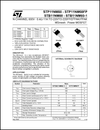 STB11NM60 datasheet: N-CHANNEL 600V - 0.4 OHM - 11A TO-220/TO-220FP/D2PAK/I2PAK MDMESH POWER MOSFET STB11NM60