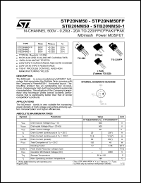 STB20NM50 datasheet: N-CHANNEL 500V - 0.20 OHM - 20A TO-220/TO-220FP/D2PAK/I2PAK MDMESH POWER MOSFET STB20NM50