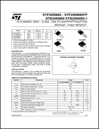 STB20NM60 datasheet: N-CHANNEL 600V - 0.25 OHM - 20A TO-220/TO-220FP/D2PAK/I2PAK MDMESH POWER MOSFET STB20NM60