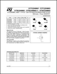 STB22NM60 datasheet: N-CHANNEL 600 V - 0.19 OHM - 22 A TO-220/FP/D2PAK/I2PAK MDMESH POWER MOSFET STB22NM60