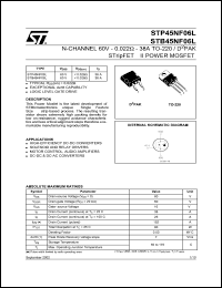 STB45NF06L datasheet: N-CHANNEL 60V - 0.022OHM - 38A TO-220/D2PAK STRIPFET II POWER MOSFET STB45NF06L