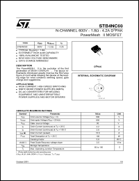 STB4NC60 datasheet: N-CHANNEL 600V 1.8 OHM 4.2A D2PAK POWERMESH II MOSFET STB4NC60