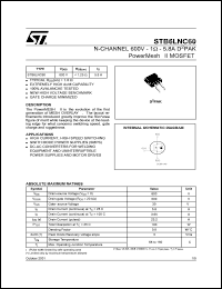 STB6LNC60 datasheet: N-CHANNEL 600V 1 OHM 5.8A D2PAK POWERMESH II MOSFET STB6LNC60