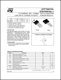 STB70NF03L-1 datasheet: N-CHANNEL 30V - 0.008 OHM -70A TO-220/I2PAK LOW GATE CHARGE STRIPFET POWER MOSFET STB70NF03L-1