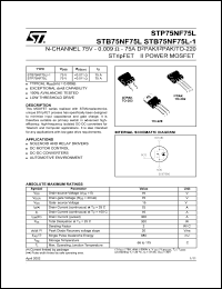 STB75NF75L-1 datasheet: N-CHANNEL 75V - 0.009 OHM - 75A D2PAK/I2PAK/TO-220 STRIPFET II POWER MOSFET STB75NF75L-1
