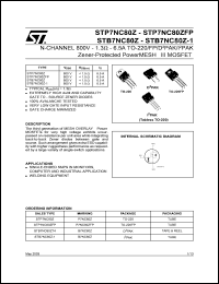 STB7NC80Z datasheet: N-CHANNEL 800V - 1.3 OHM - 6.5A TO-220/TO-220FP/D2PAK/I2PAK ZENER-PROTECTED POWERMESH III MOSFET STB7NC80Z