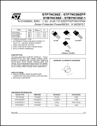 STB7NC80Z-1 datasheet: N-CHANNEL 800V - 1.3 OHM - 6.5A TO-220/TO-220FP/D2PAK/I2PAK ZENER-PROTECTED POWERMESH III MOSFET STB7NC80Z-1