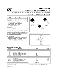 STB80NF75L-1 datasheet: N-CHANNEL 75V - 0.008 OHM - 80A TO-220/D2PAK/I2PAK STRIPFET II POWER MOSFET STB80NF75L-1