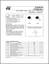STB9NC60-1 datasheet: N-CHANNEL 600V - 0.6 OHM - D2PAK/I2PAK POWERMESH II MOSFET STB9NC60-1