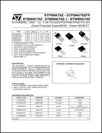 STB9NK70Z-1 datasheet: N-CHANNEL 700V 1 OHM 7.5A TO-220/TO-220FP/D2PAK/I2PAK/TO-247 ZENER-PROTECTED SUPERMESH POWER MOSFET STB9NK70Z-1