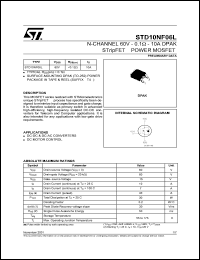 STD10NF06L datasheet: N-CHANNEL 60V 0.1 OHM 10A DPAK STRIPFET II POWER MOSFET STD10NF06L