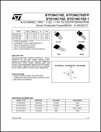 STD1NC70Z datasheet: N-CHANNEL 700V 7.3 OHM 1.4A TO-220/TO-220FP/DPAK/IPAK ZENER-PROTECTED POWERMESH III MOSFET STD1NC70Z