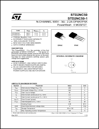 STD2NC50 datasheet: N-CHANNEL 500V 3OHM 2.2A DPAK/IPAK POWERMESH II MOSFET STD2NC50