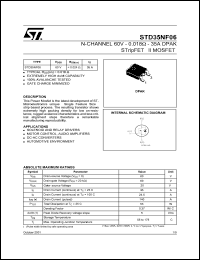 STD35NF06 datasheet: N-CHANNEL 60V 0.018 OHM 55A - DPAK - STRIPFET II POWER MOSFET STD35NF06