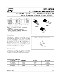 STD3NM60-1 datasheet: N-CHANNEL 600V - 1.3 OHM - 3A TO-220/DPAK/IPAK ZENER-PROTECTED MDMESH POWER MOSFET STD3NM60-1