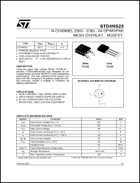 STD4NS25 datasheet: N-CHANNEL 250V 0.9 OHM 4A DPAK/IPAK MESH OVERLAY MOSFET STD4NS25